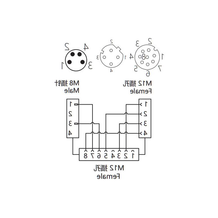 M12 8Pin female/M12 4Pin female D-coded+M8 4Pin male、Y-connector、 648D41